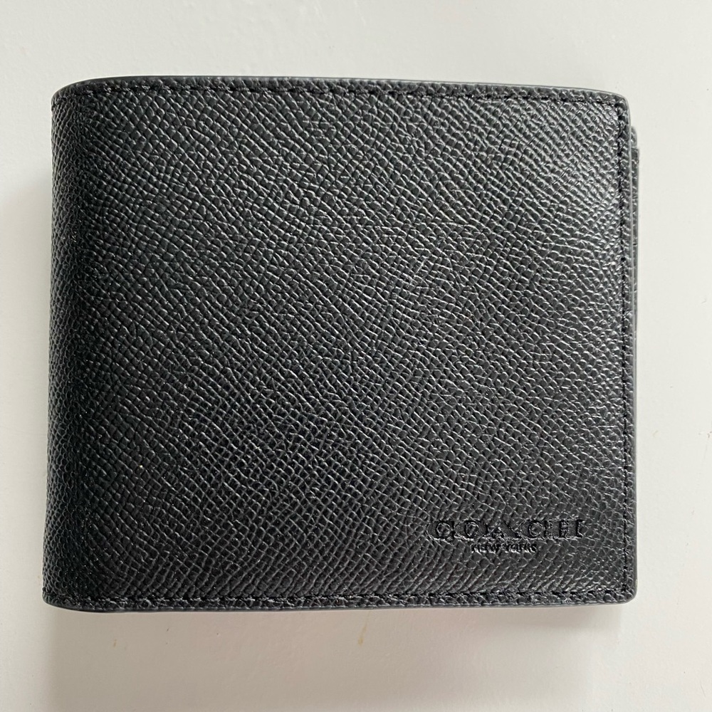 Coach 3 In 1 Men's Compact ID Wallet Black Cross Grain Leather F59112